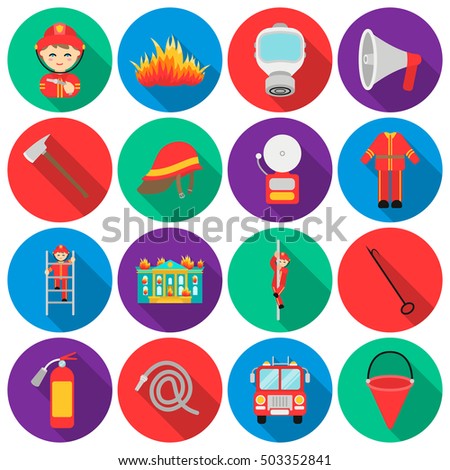 Fire department set icons in flat style. Big collection fire department vector symbol stock illustration