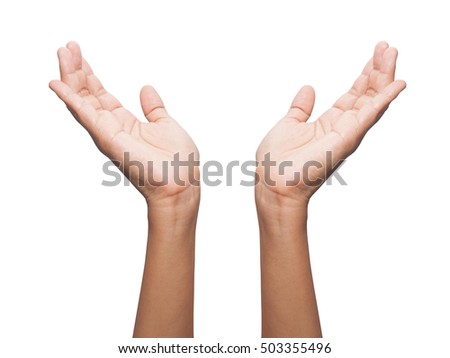 female teen hand showing protection symbol, isolated on white