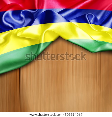 Mauritius Country Flag on Wood background