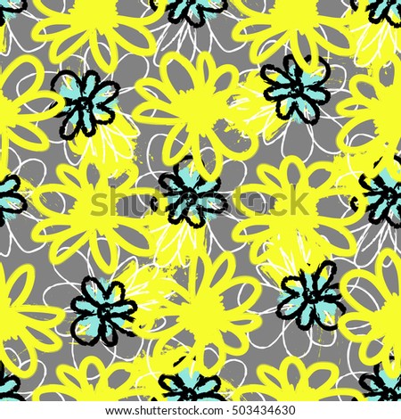 Abstract expressive seamless texture with flowers.Hand drawn brushstroke floral pattern background texture for design