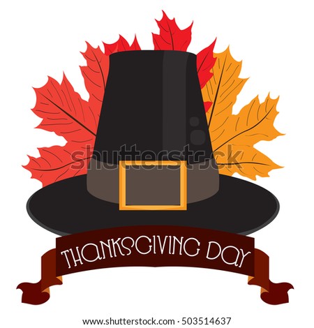 Isolated traditional hats and some leaves, Thanksgiving day vector illustration