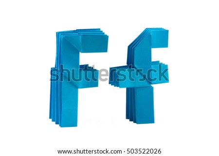 Origami alphabet letter F from the blue paper
