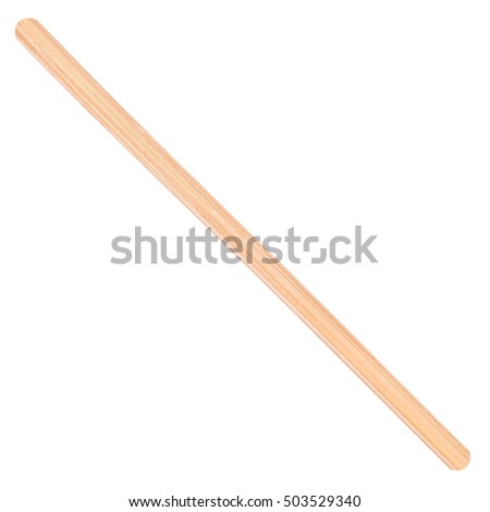 Wooden stick stirrers and ice cream spoon closeup isolated on white background Royalty-Free Stock Photo #503529340