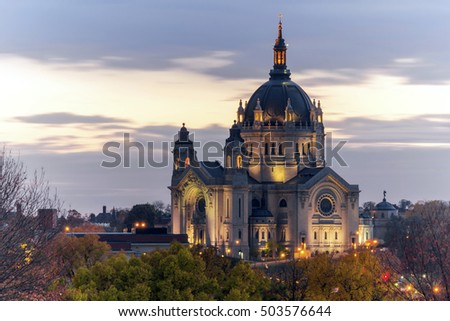 Dramatic Compressed Telephoto shot of the Cathedral of St Paul Long Exposure on a Fall Twilight