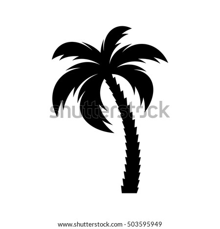 Black vector single palm tree silhouette icon isolated Royalty-Free Stock Photo #503595949