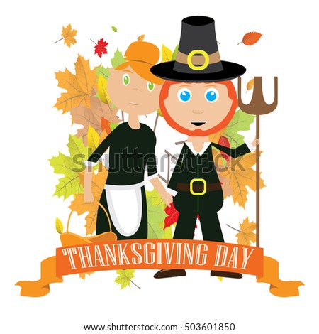 Isolated couple with traditional clothes, Thanksgiving day vector illustration
