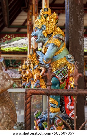 Dvarapala in Hindu temple. Central Bali. Indonesiai. Bali culture. Hinduism culture symbol. 