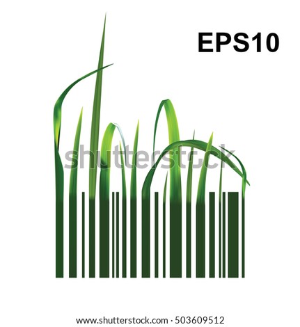 Barcode with green grass. Vector illustration