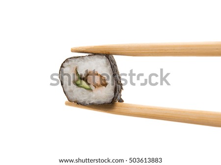 sushi with chopsticks isolated on white background