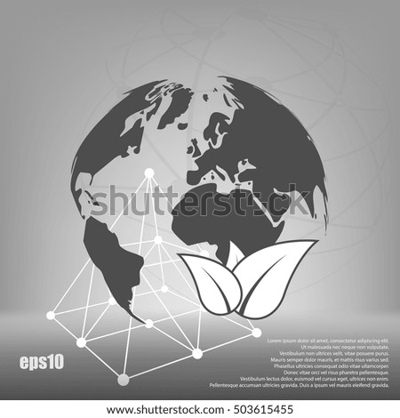 Flat paper cut style icon of eco planet. Vector illustration