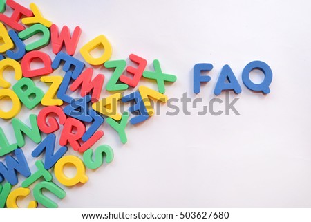 the word FAQ made of colorful letters on white background