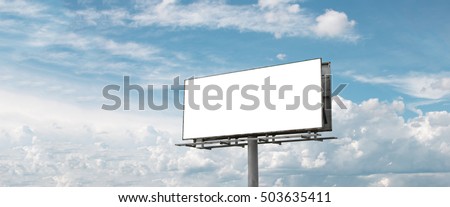Billboard white blank with room to add your own text. Background with white cloud and blue sky for outdoor advertising, banners with clipping path Royalty-Free Stock Photo #503635411