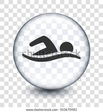 Swimming on Transparent Round Button