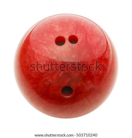 Red Bowling Ball with Holes Isolated on White Background.
