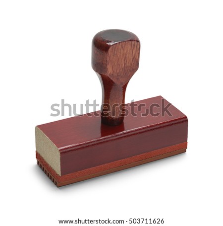 Wood Office Rubber Stamper with Copy Space Isolated on White Background.