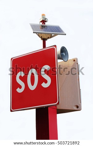 SOS sign and help call in the harbor. SOS shield for quick help