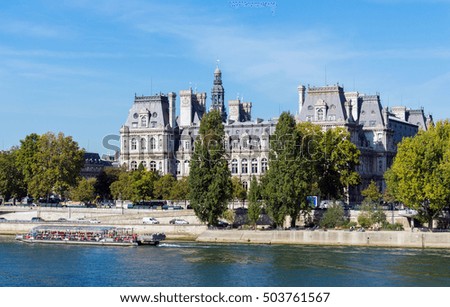 Old classic palace on bank of river Seine in Paris, France