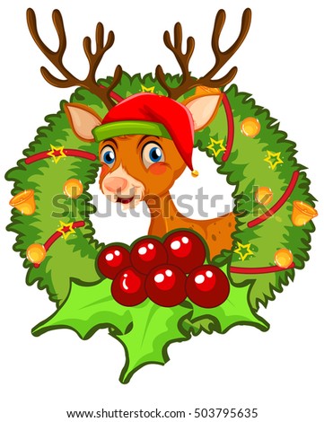 Christmas theme with reindeer and mistletoes illustration