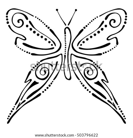 Vector black and white  illustration of insect. Butterfly isolated on the white background. Hand drawn contour lines and strokes. Decorative logo, icon, sign, tattoo. Graphic vector illustration. 