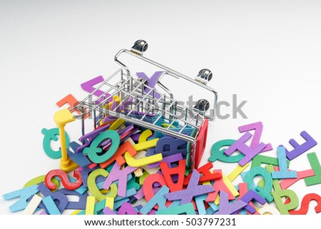 Toy trolley with wood alphabet letter