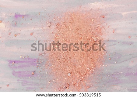 Light purple watercolor background, with traces of powder and blush on it. A horizontal template for a makeup artist's business card or flyer design, with copyspace