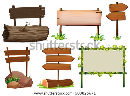 Different design of wooden signs illustration
