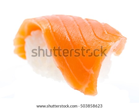 Japanese cuisine - salmon sushi isolated on white background