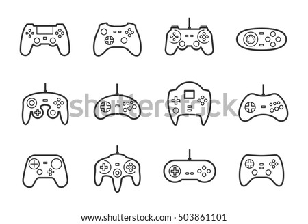 Gamepads vector icon set in thin line style Royalty-Free Stock Photo #503861101
