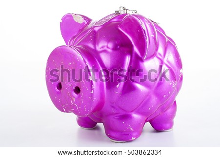 Dark Pink old girly piggy bank. Cute for women or children.