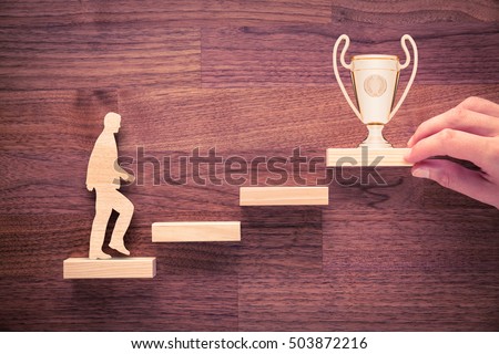 Personal development, personal and career growth, progress and potential concepts. Coach (human resources officer, manager, mentor) motivate employee to growth with cup. Royalty-Free Stock Photo #503872216