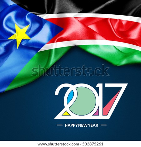 creative colorful typography on blue background South Sudan flag