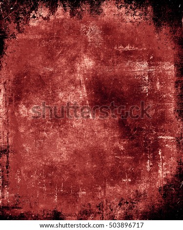 Red  Scratched Grunge Abstract Texture Background. Scary halloween poster with faded central area for your text or picture
