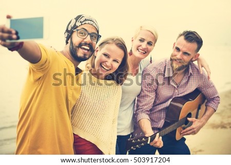 Group Of People Taking Pictures Concept