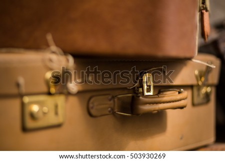 Picture of details of old luggages. Classic baggages. Retro theme.