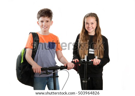 students on scooters-a boy and a girl
