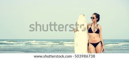 Woman Beach Summer Holiday Vacation Surfing Concept