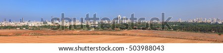 Tel Aviv town panoramic view with suburbs and agricultural surroundings
