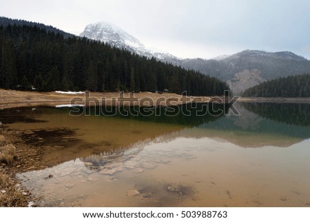 Durmitor National Park. Mountain lake (Black Lake), two minutes before the snowstorm. Montenegro.