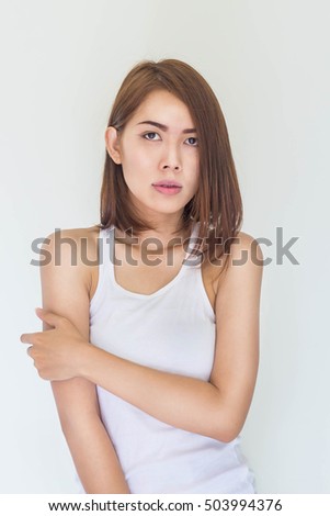 Portrait the face women on the white background, women model of asia. isolated female
