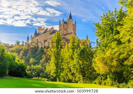Segovia, Spain. The Alcazar of Segovia early morning. Castilla y Leon.