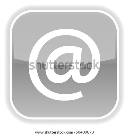 Gray glossy button with at sign on white