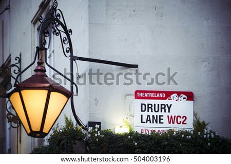 Drury Lane in London theatre land with room for text Royalty-Free Stock Photo #504003196
