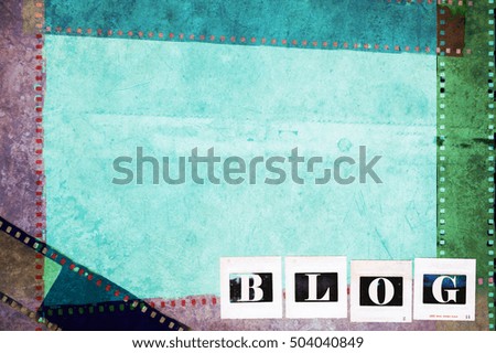 Colorful grunge and vintage textured film strip and photographic slides background. Blog concept background.