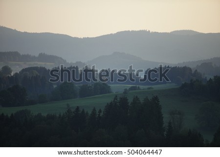 Far view of a valley after sunset