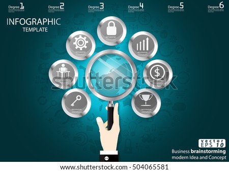 Business searching success for modern Idea and Concept Vector illustration Infographic template with hand, magnifier,Pencil,World map,icon.