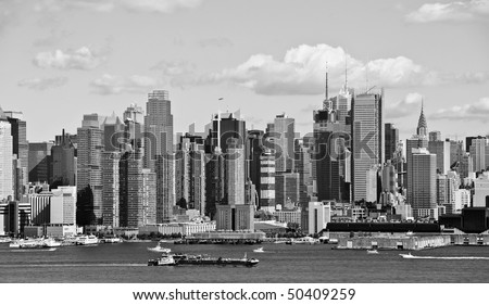 photo new york city b&w skyline over hudson river