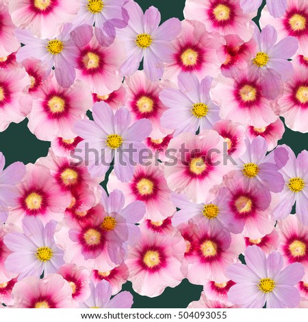 Nature flowers seamless pattern background .Realistic photo collage - clip art. Layer effect