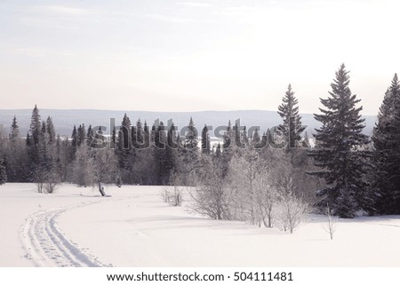traveler in winter Urals mountains