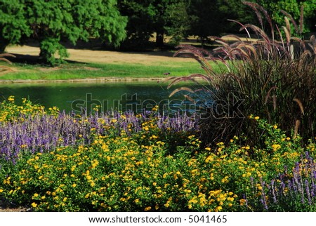 Historic Spring Grove cemetery pond landscape ornate grass and flowers