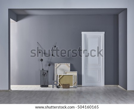 modern gray walls, new apartments, spacious living room with decorative interior
